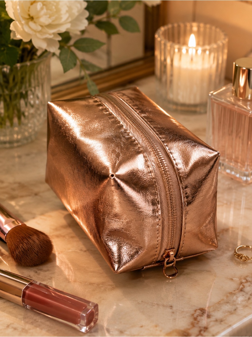 New Mac Makeup Holliday makeup bag-Bronze-6.5”X5”